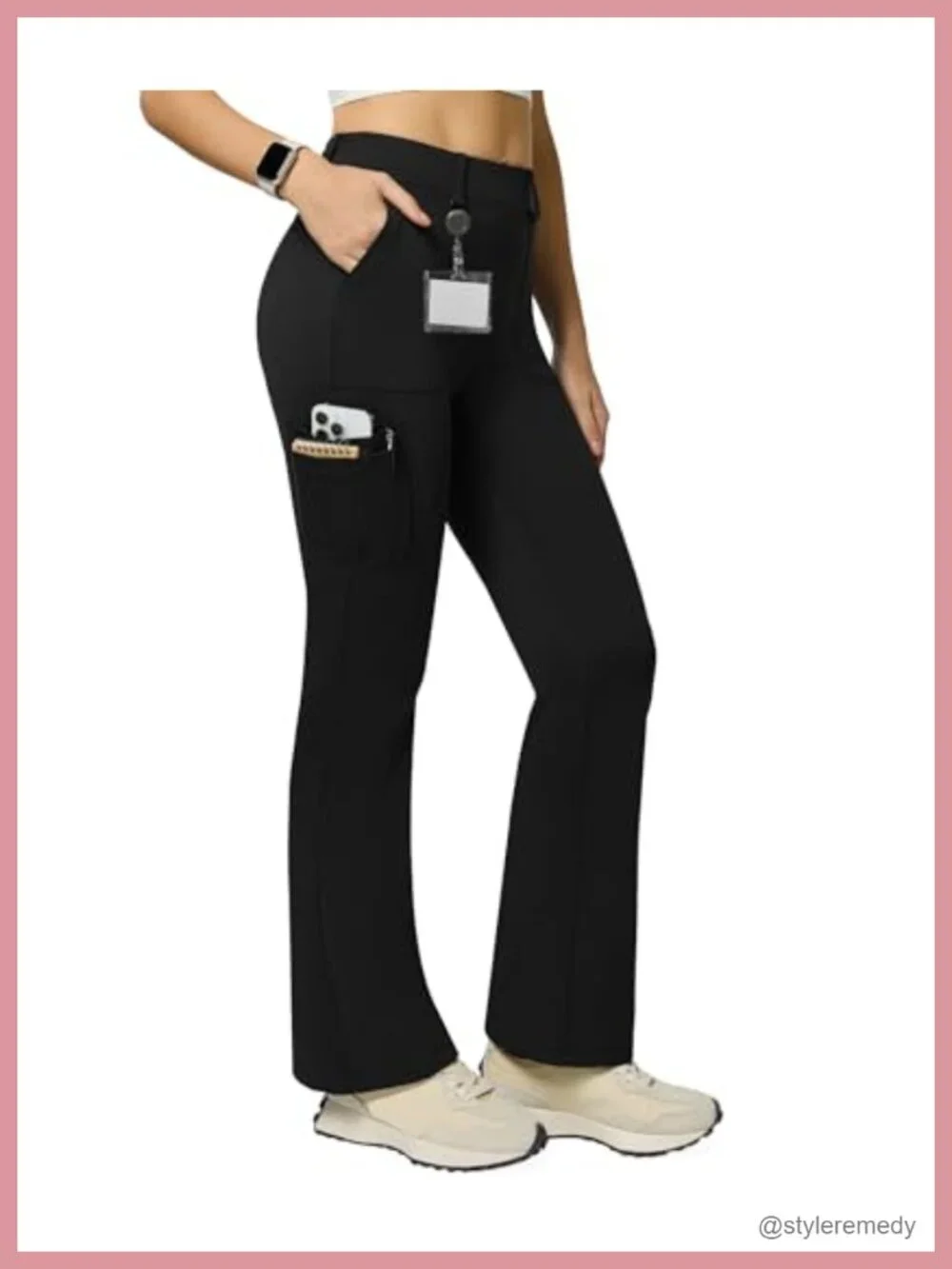 High Waist Cargo Flare Yoga Pants with 6 Pockets, 4-Way Stretch Work Pants